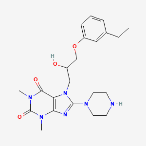 molecular formula C22H30N6O4 B2902238 7-[3-(3-Ethylphenoxy)-2-hydroxypropyl]-1,3-dimethyl-8-piperazin-1-ylpurine-2,6-dione CAS No. 879071-15-5