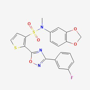 molecular formula C20H14FN3O5S2 B2902242 N-(1,3-benzodioxol-5-yl)-2-[3-(3-fluorophenyl)-1,2,4-oxadiazol-5-yl]-N-methylthiophene-3-sulfonamide CAS No. 1105246-96-5