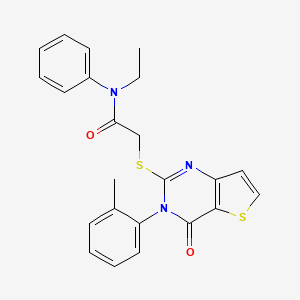 molecular formula C23H21N3O2S2 B2902256 N-ethyl-2-{[3-(2-methylphenyl)-4-oxo-3,4-dihydrothieno[3,2-d]pyrimidin-2-yl]sulfanyl}-N-phenylacetamide CAS No. 1291841-17-2