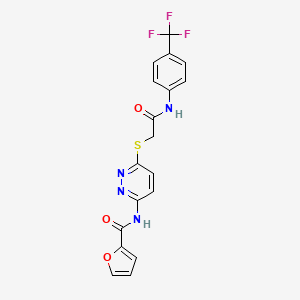 molecular formula C18H13F3N4O3S B2902281 N-(6-((2-oxo-2-((4-(trifluoromethyl)phenyl)amino)ethyl)thio)pyridazin-3-yl)furan-2-carboxamide CAS No. 1021106-85-3
