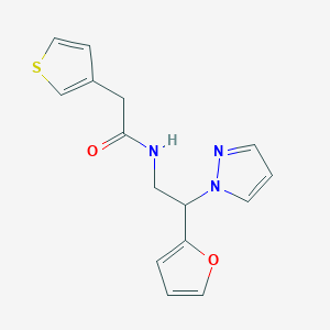 molecular formula C15H15N3O2S B2902284 N-(2-(furan-2-yl)-2-(1H-pyrazol-1-yl)ethyl)-2-(thiophen-3-yl)acetamide CAS No. 2034275-86-8