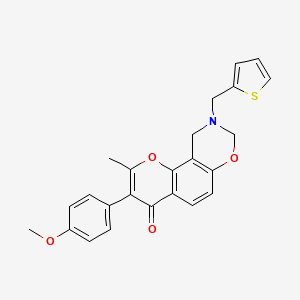 molecular formula C24H21NO4S B2902290 3-(4-methoxyphenyl)-2-methyl-9-(thiophen-2-ylmethyl)-9,10-dihydrochromeno[8,7-e][1,3]oxazin-4(8H)-one CAS No. 929811-03-0