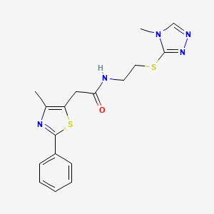 molecular formula C17H19N5OS2 B2902295 2-(4-methyl-2-phenylthiazol-5-yl)-N-(2-((4-methyl-4H-1,2,4-triazol-3-yl)thio)ethyl)acetamide CAS No. 1207058-67-0