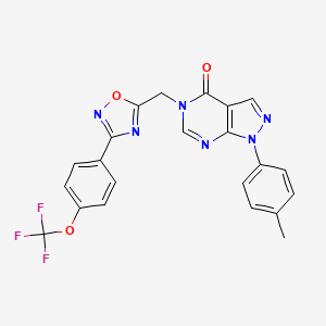 molecular formula C22H15F3N6O3 B2902300 1-(p-tolyl)-5-((3-(4-(trifluoromethoxy)phenyl)-1,2,4-oxadiazol-5-yl)methyl)-1H-pyrazolo[3,4-d]pyrimidin-4(5H)-one CAS No. 1029783-34-3