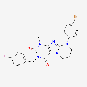 molecular formula C22H19BrFN5O2 B2902316 9-(4-bromophenyl)-3-(4-fluorobenzyl)-1-methyl-6,7,8,9-tetrahydropyrimido[2,1-f]purine-2,4(1H,3H)-dione CAS No. 873076-52-9