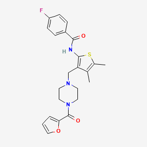 molecular formula C23H24FN3O3S B2902325 4-fluoro-N-(3-((4-(furan-2-carbonyl)piperazin-1-yl)methyl)-4,5-dimethylthiophen-2-yl)benzamide CAS No. 690962-16-4