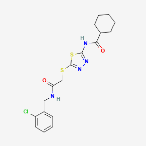 molecular formula C18H21ClN4O2S2 B2902329 N-(5-((2-((2-chlorobenzyl)amino)-2-oxoethyl)thio)-1,3,4-thiadiazol-2-yl)cyclohexanecarboxamide CAS No. 868973-01-7