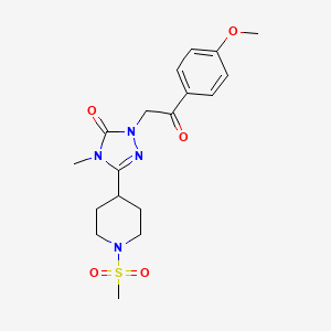 molecular formula C18H24N4O5S B2902342 1-(2-(4-methoxyphenyl)-2-oxoethyl)-4-methyl-3-(1-(methylsulfonyl)piperidin-4-yl)-1H-1,2,4-triazol-5(4H)-one CAS No. 1105212-30-3