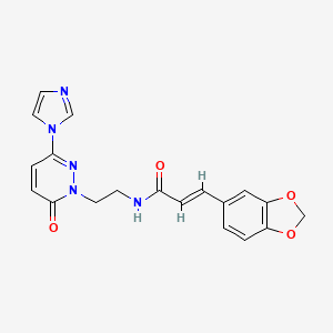 molecular formula C19H17N5O4 B2902346 (E)-N-(2-(3-(1H-imidazol-1-yl)-6-oxopyridazin-1(6H)-yl)ethyl)-3-(benzo[d][1,3]dioxol-5-yl)acrylamide CAS No. 1396889-87-4