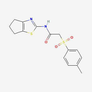 molecular formula C15H16N2O3S2 B2902354 N-(5,6-dihydro-4H-cyclopenta[d]thiazol-2-yl)-2-tosylacetamide CAS No. 895447-88-8