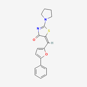 molecular formula C18H16N2O2S B2902355 (E)-5-((5-phenylfuran-2-yl)methylene)-2-(pyrrolidin-1-yl)thiazol-4(5H)-one CAS No. 848056-98-4