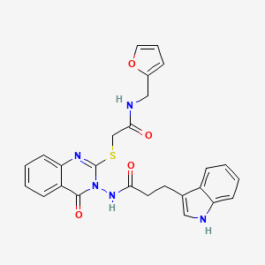 molecular formula C26H23N5O4S B2902375 N-[2-[2-(furan-2-ylmethylamino)-2-oxoethyl]sulfanyl-4-oxoquinazolin-3-yl]-3-(1H-indol-3-yl)propanamide CAS No. 443354-44-7