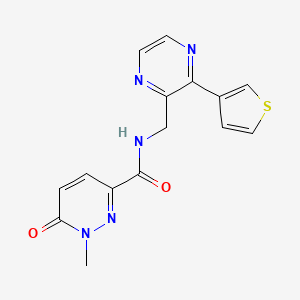molecular formula C15H13N5O2S B2902383 1-methyl-6-oxo-N-((3-(thiophen-3-yl)pyrazin-2-yl)methyl)-1,6-dihydropyridazine-3-carboxamide CAS No. 2034425-16-4