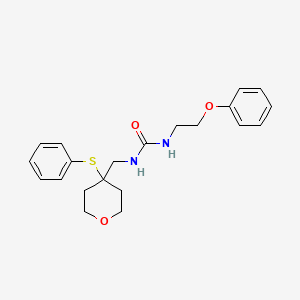 molecular formula C21H26N2O3S B2902390 1-(2-phenoxyethyl)-3-((4-(phenylthio)tetrahydro-2H-pyran-4-yl)methyl)urea CAS No. 1797845-30-7