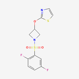 molecular formula C12H10F2N2O3S2 B2902408 2-((1-((2,5-Difluorophenyl)sulfonyl)azetidin-3-yl)oxy)thiazole CAS No. 1797335-84-2