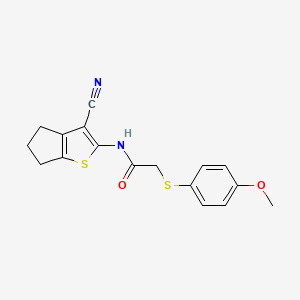 molecular formula C17H16N2O2S2 B2902412 N-(3-cyano-5,6-dihydro-4H-cyclopenta[b]thiophen-2-yl)-2-(4-methoxyphenyl)sulfanylacetamide CAS No. 941951-28-6