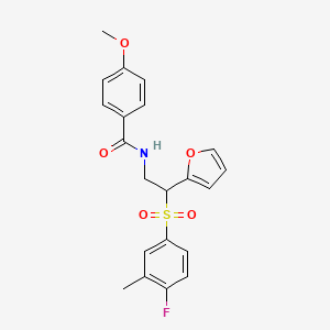 molecular formula C21H20FNO5S B2902420 N-(2-((4-fluoro-3-methylphenyl)sulfonyl)-2-(furan-2-yl)ethyl)-4-methoxybenzamide CAS No. 946319-26-2