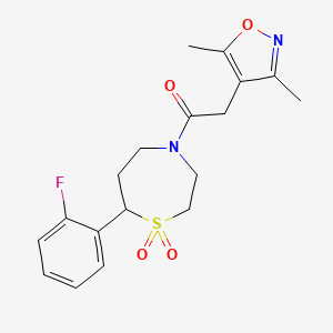 molecular formula C18H21FN2O4S B2902441 2-(3,5-Dimethylisoxazol-4-yl)-1-(7-(2-fluorophenyl)-1,1-dioxido-1,4-thiazepan-4-yl)ethanone CAS No. 2176069-75-1