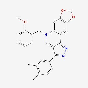 molecular formula C27H23N3O3 B2902449 3-(3,4-dimethylphenyl)-5-(2-methoxybenzyl)-5H-[1,3]dioxolo[4,5-g]pyrazolo[4,3-c]quinoline CAS No. 866349-56-6