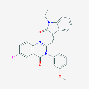 2-[(1-ethyl-2-oxo-1,2-dihydro-3H-indol-3-ylidene)methyl]-6-iodo-3-(3-methoxyphenyl)-4(3H)-quinazolinone