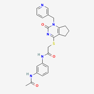 molecular formula C23H23N5O3S B2902454 N-(3-acetamidophenyl)-2-((2-oxo-1-(pyridin-3-ylmethyl)-2,5,6,7-tetrahydro-1H-cyclopenta[d]pyrimidin-4-yl)thio)acetamide CAS No. 899955-13-6