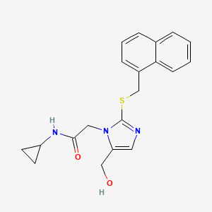 molecular formula C20H21N3O2S B2902465 N-cyclopropyl-2-(5-(hydroxymethyl)-2-((naphthalen-1-ylmethyl)thio)-1H-imidazol-1-yl)acetamide CAS No. 921568-26-5
