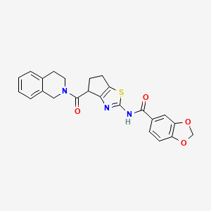 N-(4-(1,2,3,4-tetrahydroisoquinoline-2-carbonyl)-5,6-dihydro-4H-cyclopenta[d]thiazol-2-yl)benzo[d][1,3]dioxole-5-carboxamide