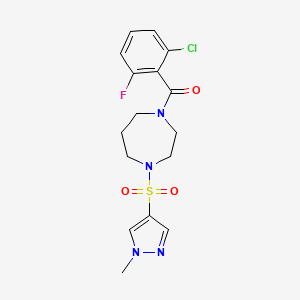 molecular formula C16H18ClFN4O3S B2902506 (2-chloro-6-fluorophenyl)(4-((1-methyl-1H-pyrazol-4-yl)sulfonyl)-1,4-diazepan-1-yl)methanone CAS No. 2034543-21-8