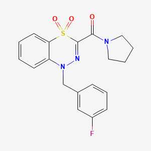 molecular formula C19H18FN3O3S B2902509 1-(3-fluorobenzyl)-3-(1-pyrrolidinylcarbonyl)-4lambda~6~,1,2-benzothiadiazine-4,4(1H)-dione CAS No. 1251602-65-9