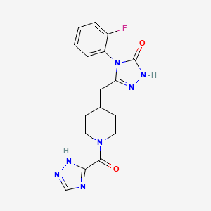 molecular formula C17H18FN7O2 B2902516 3-((1-(1H-1,2,4-triazole-5-carbonyl)piperidin-4-yl)methyl)-4-(2-fluorophenyl)-1H-1,2,4-triazol-5(4H)-one CAS No. 2034226-58-7