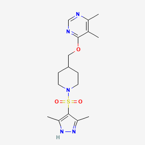 molecular formula C17H25N5O3S B2902530 4-((1-((3,5-dimethyl-1H-pyrazol-4-yl)sulfonyl)piperidin-4-yl)methoxy)-5,6-dimethylpyrimidine CAS No. 2308065-38-3