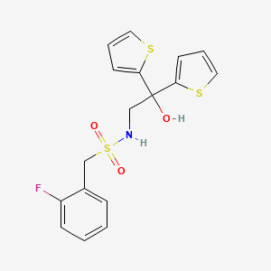 molecular formula C17H16FNO3S3 B2902536 1-(2-fluorophenyl)-N-(2-hydroxy-2,2-di(thiophen-2-yl)ethyl)methanesulfonamide CAS No. 2034334-98-8