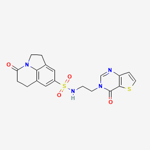 molecular formula C19H18N4O4S2 B2902538 4-oxo-N-(2-(4-oxothieno[3,2-d]pyrimidin-3(4H)-yl)ethyl)-2,4,5,6-tetrahydro-1H-pyrrolo[3,2,1-ij]quinoline-8-sulfonamide CAS No. 1903237-18-2