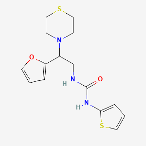 molecular formula C15H19N3O2S2 B2902546 1-(2-(Furan-2-yl)-2-thiomorpholinoethyl)-3-(thiophen-2-yl)urea CAS No. 2034399-57-8