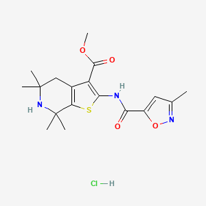 molecular formula C18H24ClN3O4S B2902566 Methyl 5,5,7,7-tetramethyl-2-(3-methylisoxazole-5-carboxamido)-4,5,6,7-tetrahydrothieno[2,3-c]pyridine-3-carboxylate hydrochloride CAS No. 1184997-22-5