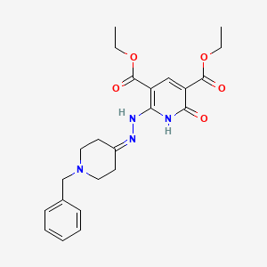 molecular formula C23H28N4O5 B2902579 Diethyl 2-[2-(1-benzyl-4-piperidinylidene)hydrazino]-6-hydroxy-3,5-pyridinedicarboxylate CAS No. 338410-22-3