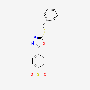 molecular formula C16H14N2O3S2 B2902586 2-(Benzylsulfanyl)-5-[4-(methylsulfonyl)phenyl]-1,3,4-oxadiazole CAS No. 923178-63-6