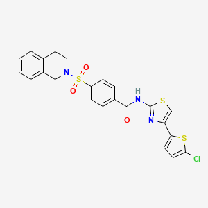 molecular formula C23H18ClN3O3S3 B2902587 N-(4-(5-chlorothiophen-2-yl)thiazol-2-yl)-4-((3,4-dihydroisoquinolin-2(1H)-yl)sulfonyl)benzamide CAS No. 361480-70-8