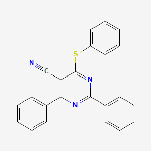 molecular formula C23H15N3S B2902594 2,4-Diphenyl-6-(phenylsulfanyl)-5-pyrimidinecarbonitrile CAS No. 320418-43-7