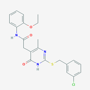 molecular formula C22H22ClN3O3S B2902597 2-(2-((3-chlorobenzyl)thio)-4-methyl-6-oxo-1,6-dihydropyrimidin-5-yl)-N-(2-ethoxyphenyl)acetamide CAS No. 1173261-00-1