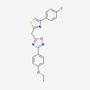 molecular formula C20H16FN3O2S B2902631 3-(4-Ethoxyphenyl)-5-((4-(4-fluorophenyl)thiazol-2-yl)methyl)-1,2,4-oxadiazole CAS No. 1112360-71-0