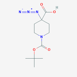 molecular formula C11H18N4O4 B2902638 4-Azido-1-[(2-methylpropan-2-yl)oxycarbonyl]piperidine-4-carboxylic acid CAS No. 1333426-85-9