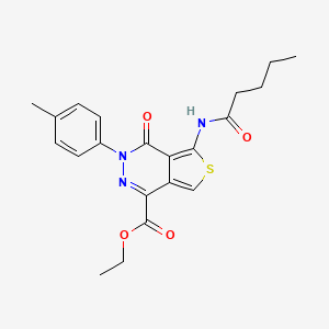 molecular formula C21H23N3O4S B2902670 Ethyl 3-(4-methylphenyl)-4-oxo-5-(pentanoylamino)thieno[3,4-d]pyridazine-1-carboxylate CAS No. 851947-83-6