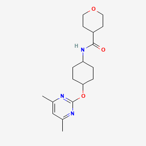 molecular formula C18H27N3O3 B2902672 N-((1r,4r)-4-((4,6-dimethylpyrimidin-2-yl)oxy)cyclohexyl)tetrahydro-2H-pyran-4-carboxamide CAS No. 2034402-33-8