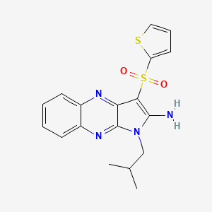 molecular formula C18H18N4O2S2 B2902679 1-(2-Methylpropyl)-3-thiophen-2-ylsulfonylpyrrolo[3,2-b]quinoxalin-2-amine CAS No. 848065-08-7