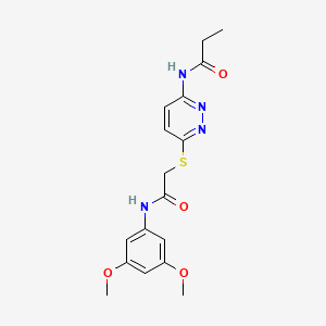 molecular formula C17H20N4O4S B2902691 N-(6-((2-((3,5-dimethoxyphenyl)amino)-2-oxoethyl)thio)pyridazin-3-yl)propionamide CAS No. 1021106-73-9