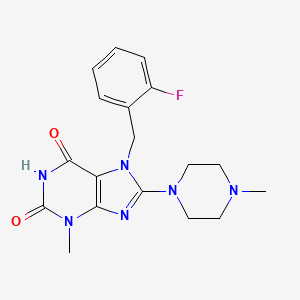 molecular formula C18H21FN6O2 B2902823 7-[(2-Fluorophenyl)methyl]-3-methyl-8-(4-methylpiperazin-1-yl)purine-2,6-dione CAS No. 673498-33-4