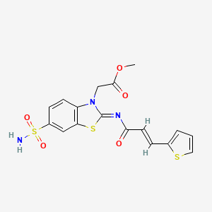 molecular formula C17H15N3O5S3 B2902826 methyl 2-((Z)-6-sulfamoyl-2-(((E)-3-(thiophen-2-yl)acryloyl)imino)benzo[d]thiazol-3(2H)-yl)acetate CAS No. 865198-95-4
