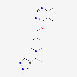 molecular formula C16H21N5O2 B2902836 (4-(((5,6-dimethylpyrimidin-4-yl)oxy)methyl)piperidin-1-yl)(1H-pyrazol-4-yl)methanone CAS No. 2320524-08-9