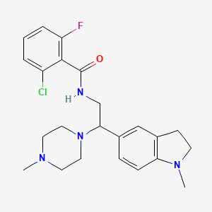 molecular formula C23H28ClFN4O B2902855 2-chloro-6-fluoro-N-(2-(1-methylindolin-5-yl)-2-(4-methylpiperazin-1-yl)ethyl)benzamide CAS No. 922034-86-4